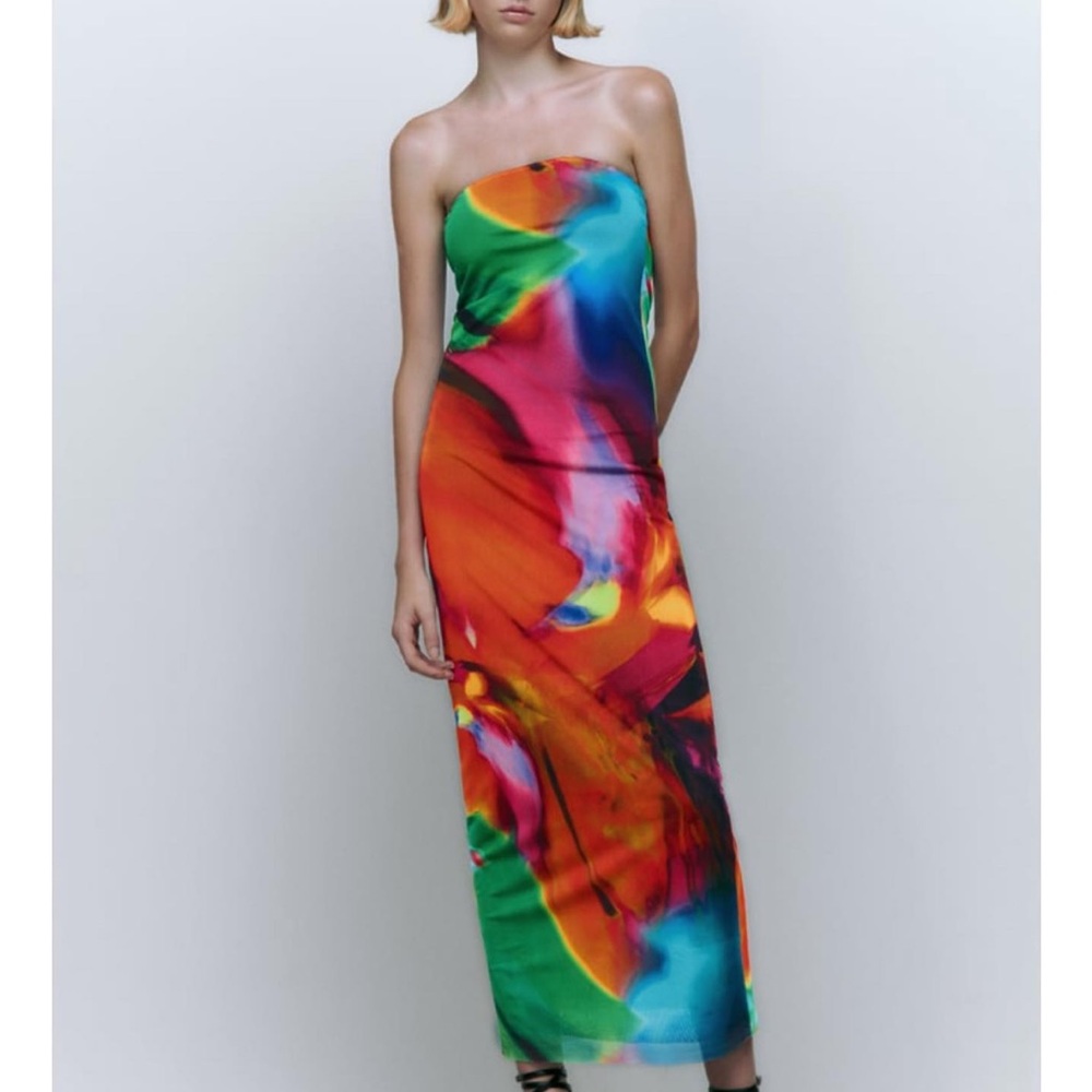 Zara strapless watercolour tulle dress